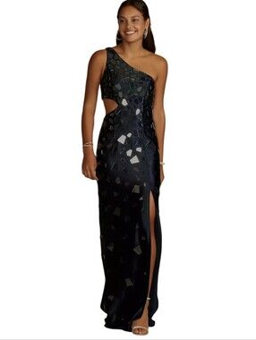 Jules and Cleo One Shouldet Cut Glass Stretch Satin Sheath Cyber-Chic Dress 4